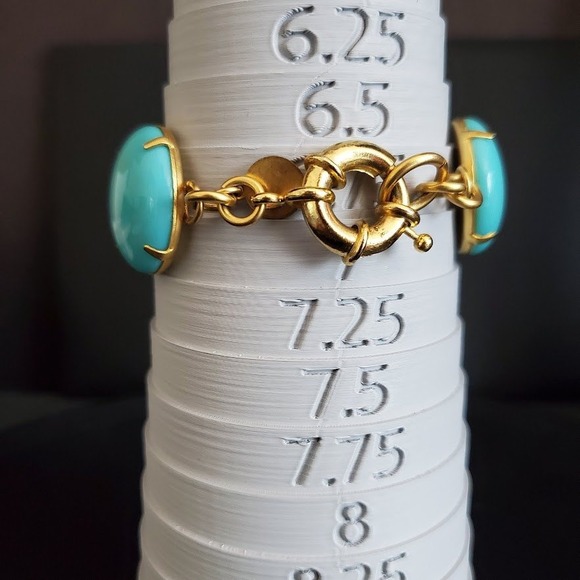 Loren Hope Turquoise Blue Cabochon Gold Tone Link Bracelet Round Bold Statement - Picture 7 of 8